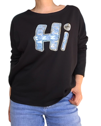 T-shirt manche longue avec un appliqué « HI » noir