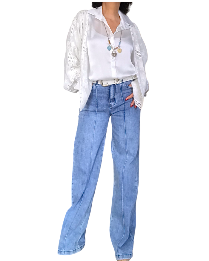 Boléro blanc cassé manche courte mélange de broderie et de crochet (livraison 17 mars)