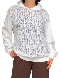 Chandail blanc en dentelle à capuchon