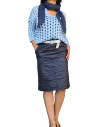 Jupe bleu nuit froissée en similicuir avec cordon