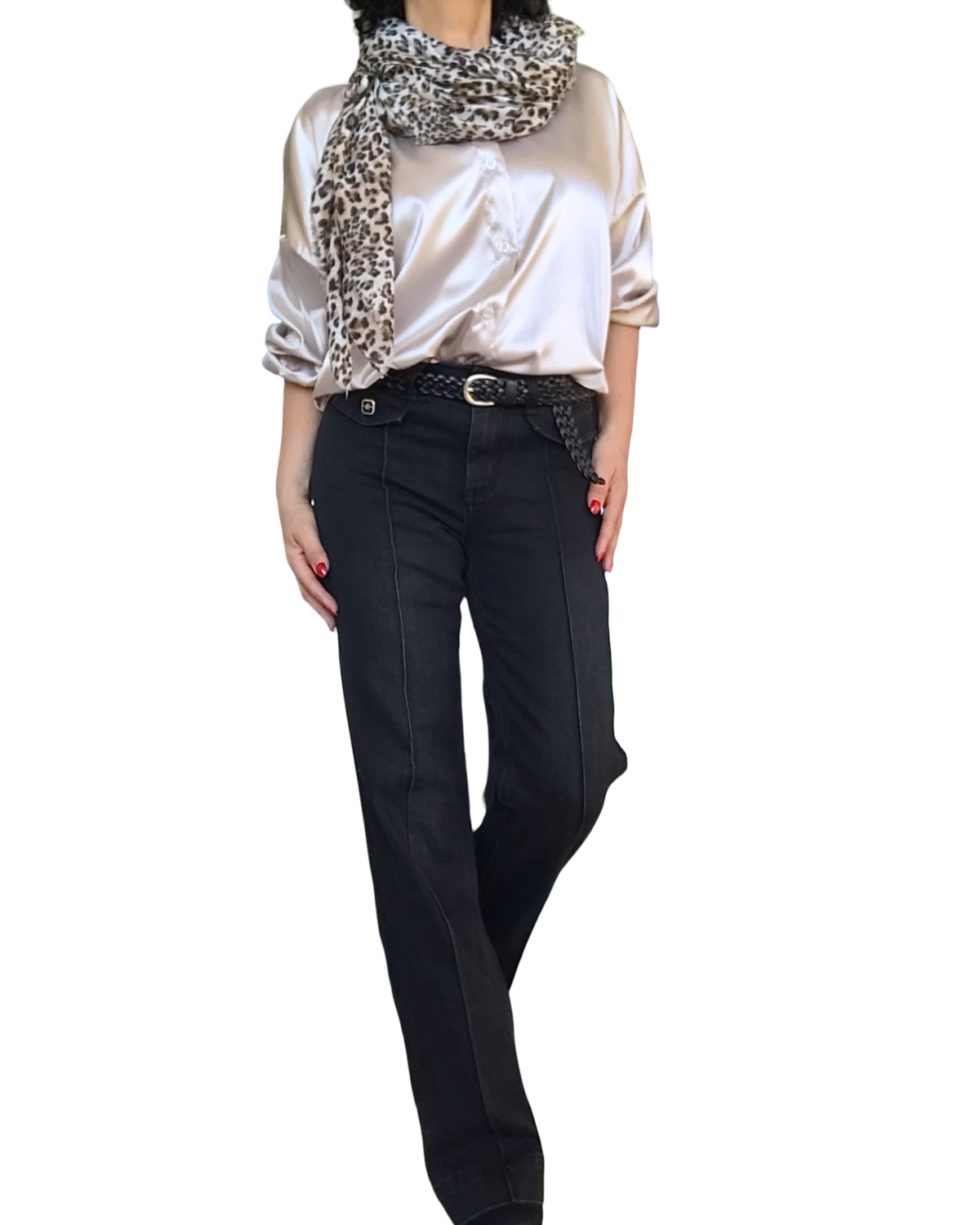 Chemise champagne en satin à manche longue