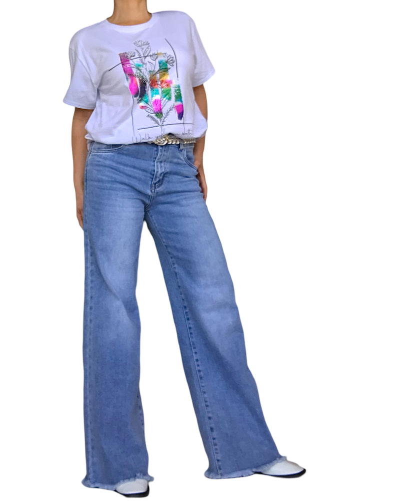 Jeans bleu pâle large frangé au bas 30 pouces de jambe | Livraison 10 mai