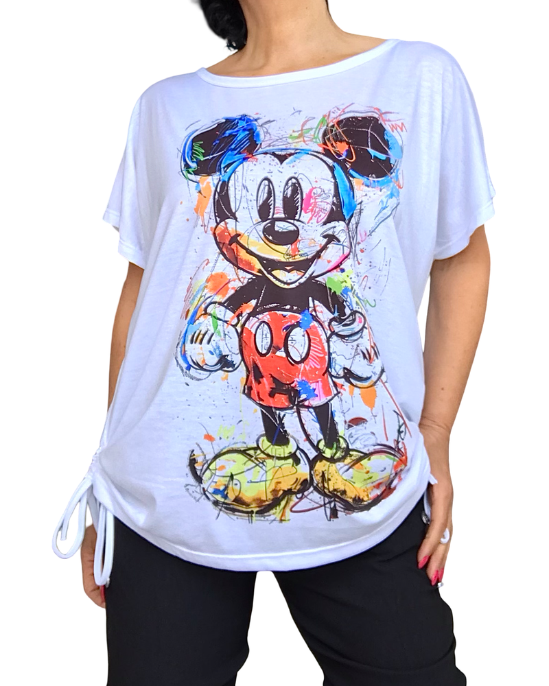 T-shirt Mickey Mouse blanc – design graffiti éclatant