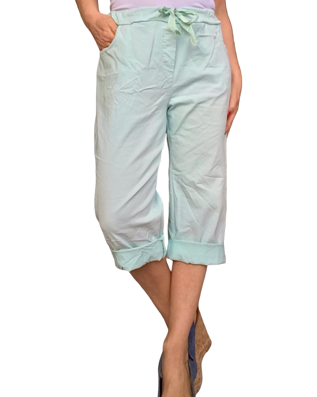 Capri aqua à taille élastique avec cordon