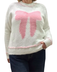 Chandail col rond blanc en tricot avec une boucle devant