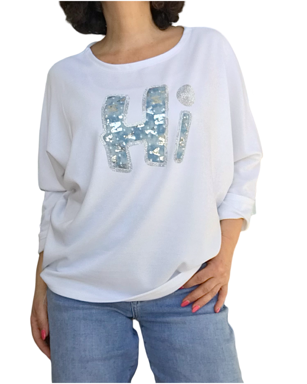 T-shirt manche longue avec un appliqué « HI » blanc