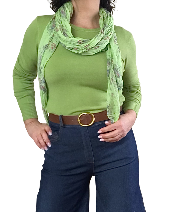 Chandail uni vert pomme col rond manche longue