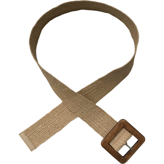 Ceinture élastique en jute couleur paille avec boucle en bois