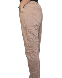 Pantalon camel en ultra suède à taille élastique avec cordon noir