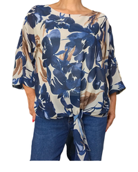 Blouse à manches 3/4 en voile imprimé floral noué au bas