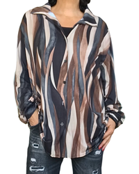 Chemise motif d’arty noir, beige, moka, brun et gris à manche longue