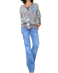 Blouse moka grosses fleurs bleu, rose, kaki et blanche