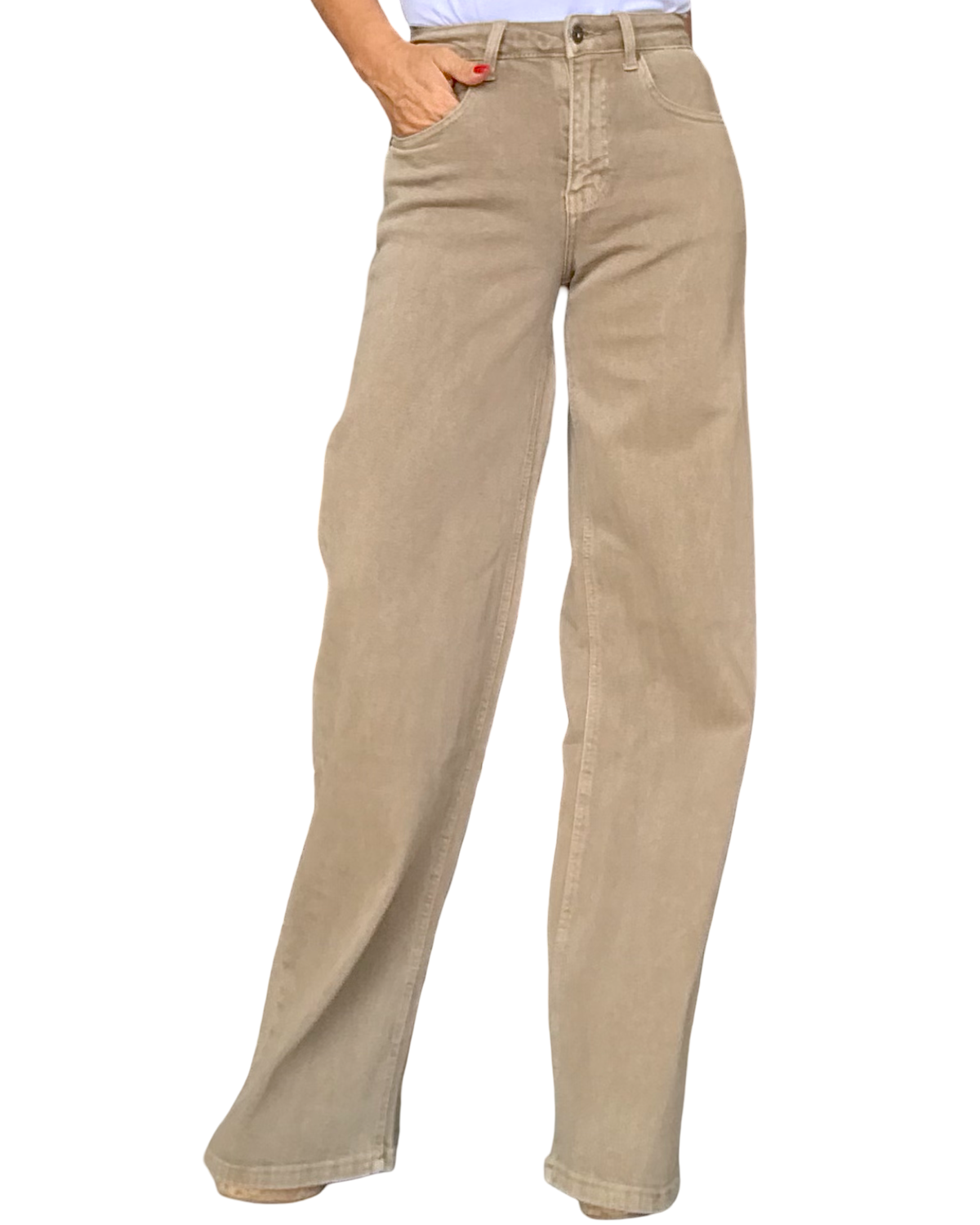 Pantalon droit camel délavé taille au nombril, 32 pouces de jambe – vue de face