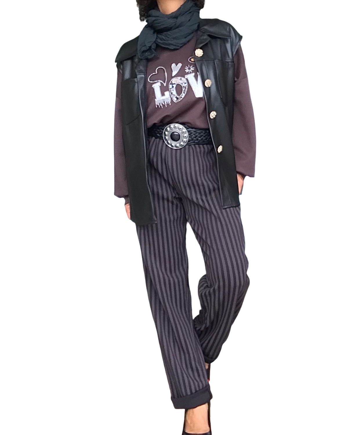 Veste noire sans manche en similicuir