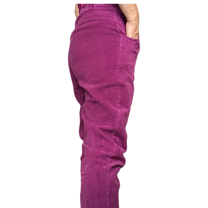 Pantalon magenta en velours cotelé à taille élastique de coté