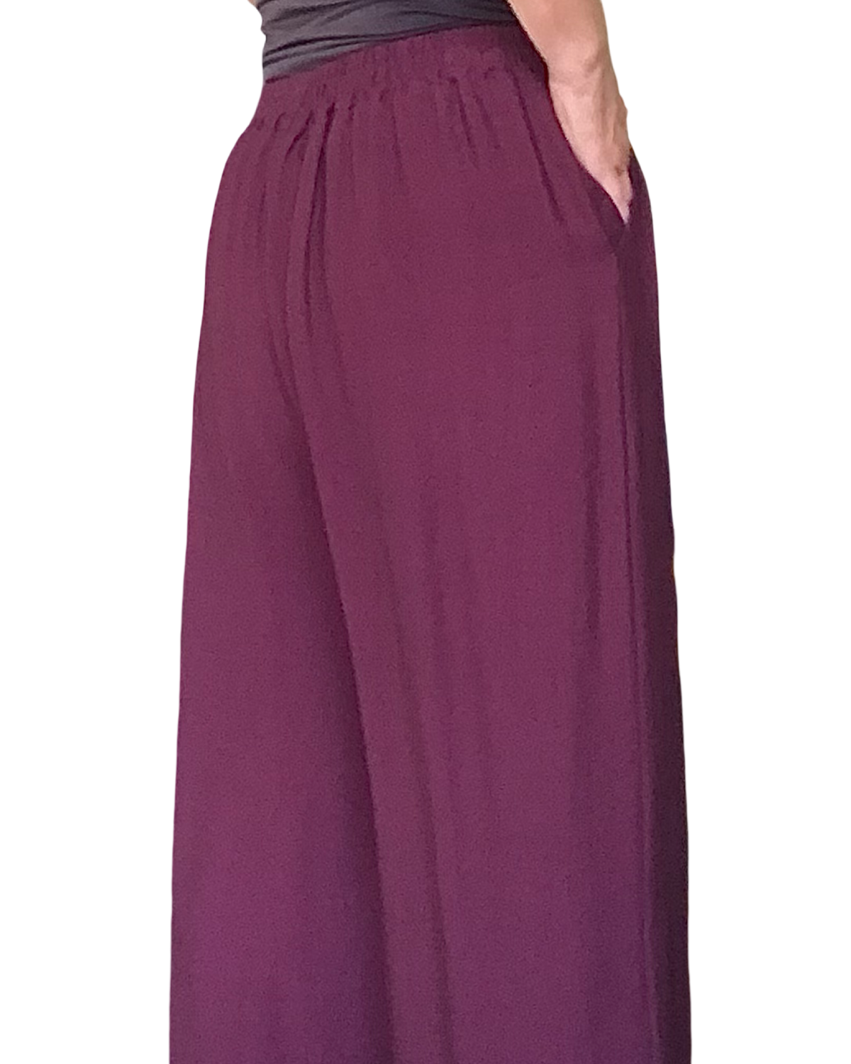 Pantalon palazzo bourgogne taille élastique 30 pouces de jambe