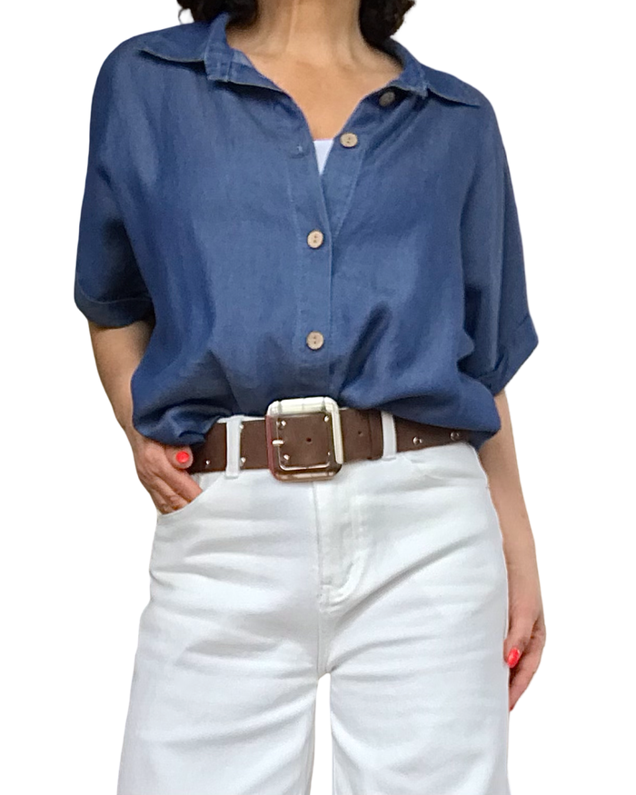 Chemise jeans manche courte noué au bas