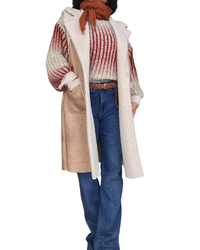 Chandail col rond en tricot grosses mailles 3 couleurs