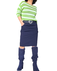 Chandail en tricot manches longues col rond à rayures blanche et vert pomme