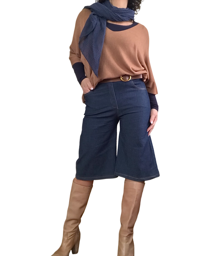 Jupe culotte en jeans bleu foncée 21 pouces de longueur