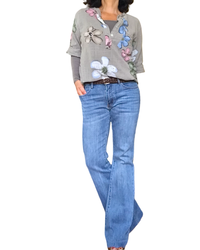 Blouse moka grosses fleurs bleu, rose, kaki et blanche