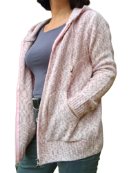 Cardigan chiné à capuchon rose pâle