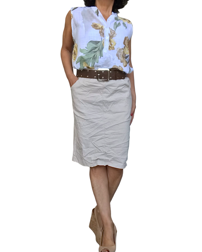 Jupe beige froissée taille élastique avec cordon