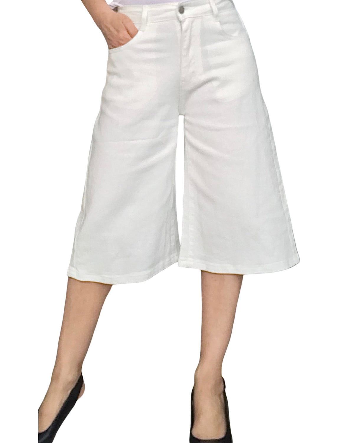 Jupe culotte en jeans blanc cassé au genou