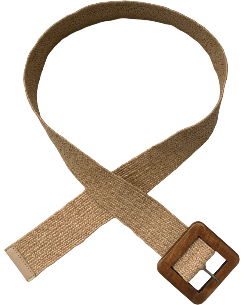 Ceinture élastique en jute couleur paille avec boucle en bois