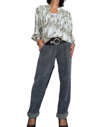 Pantalon kaki en corderoy à taille élastique avec cordon