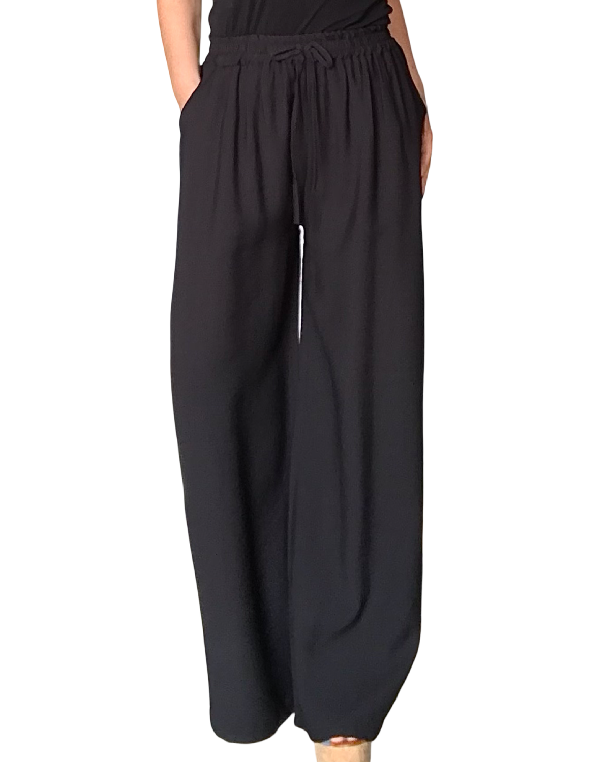 Pantalon palazzo noir taille élastique 30 pouces de jambe