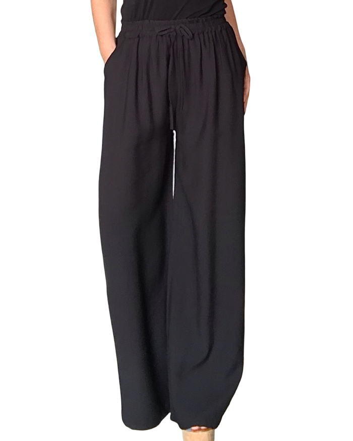 Pantalon palazzo noir taille élastique 30 pouces de jambe