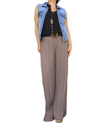 Pantalon palazzo noisette à taille élastique chic