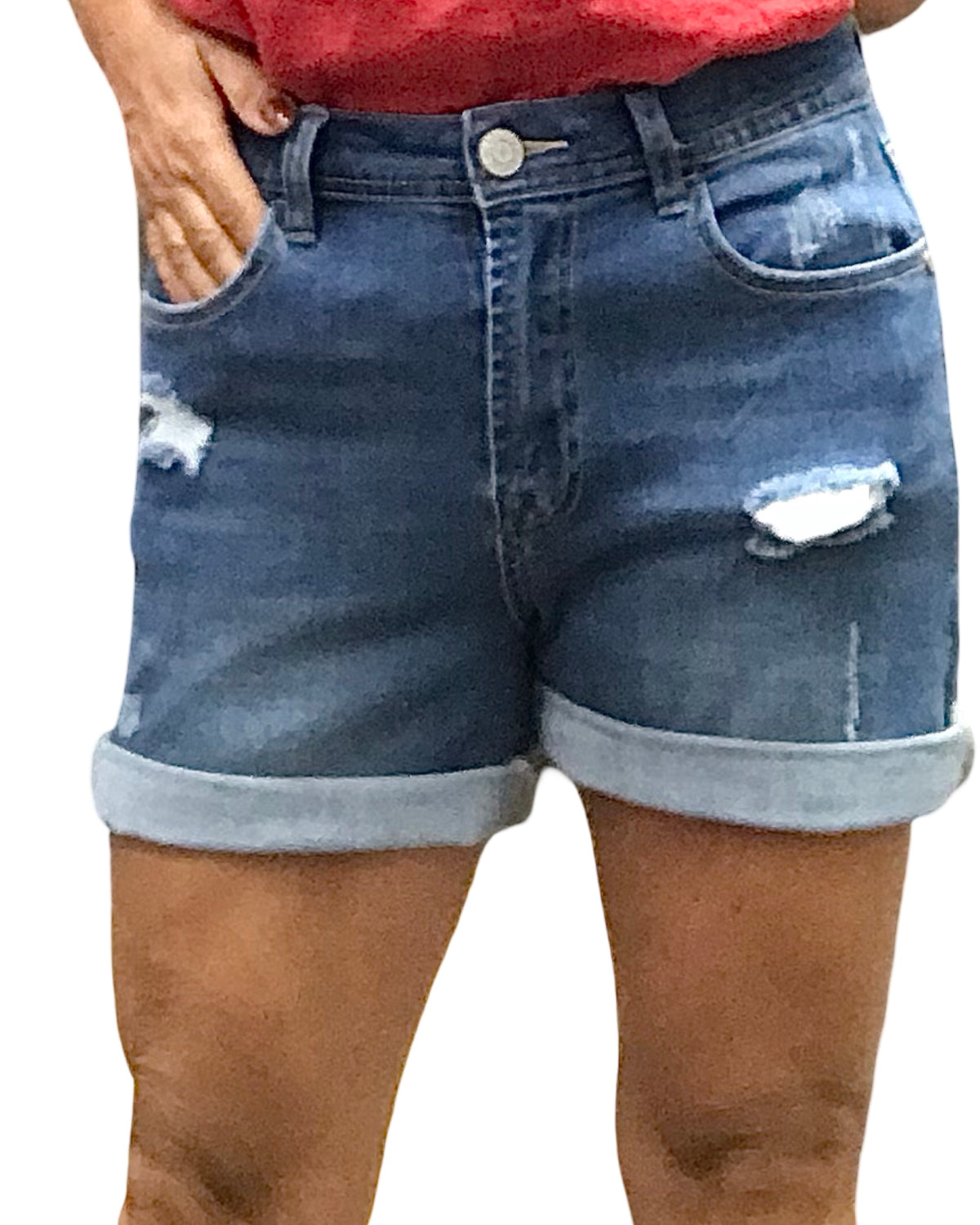 Short en jeans bleu moyen déconstruit