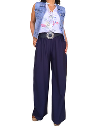 Pantalon palazzo bleu marin taille élastique 30 pouces de jambe
