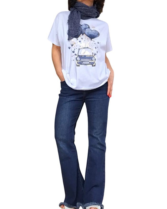 Jeans flare bleu foncé 29 pouces de jambes, frangé au bas