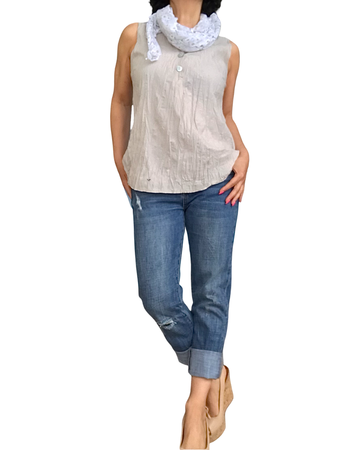 Capri jeans bleu moyen avec revers ajusté