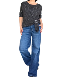 Chandail chiné noir et gris garni de petites pierres argentées