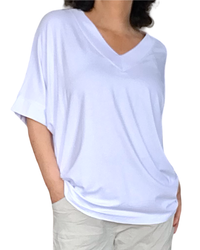 T-shirt uni blanc manche courte col en V
