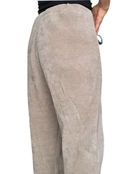 Pantalon beige en corderoy à taille élastique avec cordon