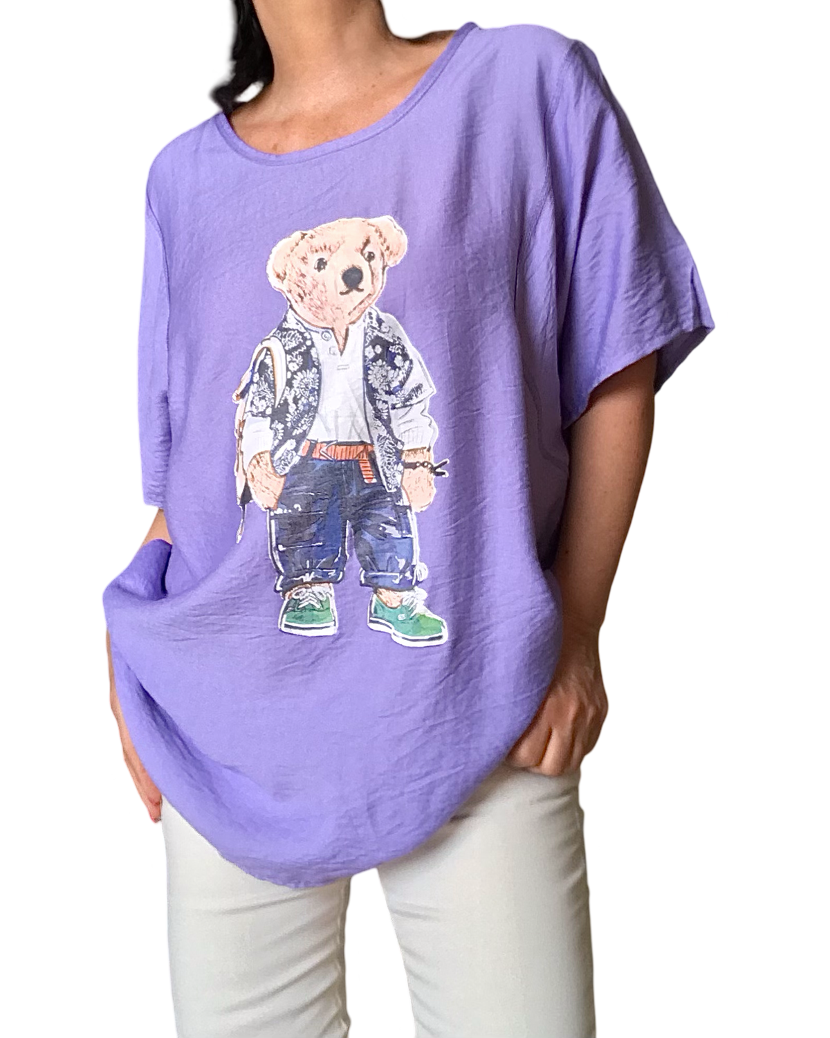 T-shirt ourson col rond lilas