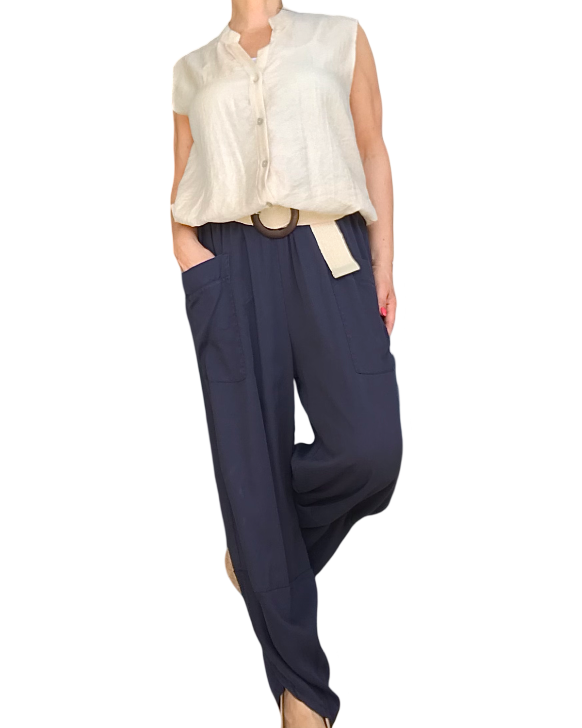 Pantalon baggy bleu marine léger et stylé