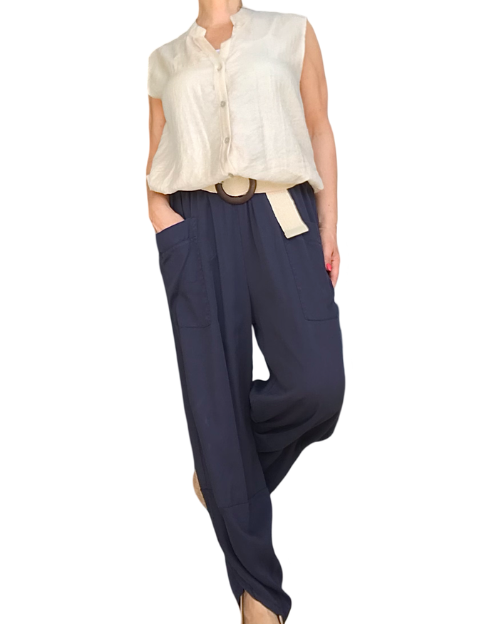 Pantalon baggy bleu marine léger et stylé