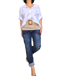 Chemise à capuchon manche courte avec cordon et broderie