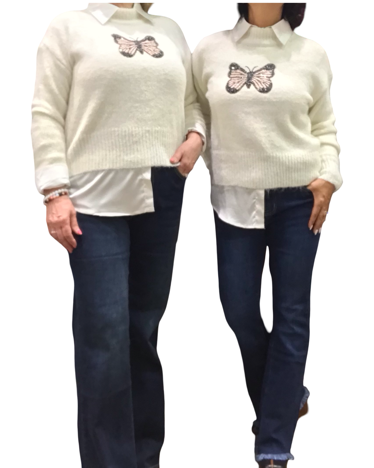 Chandail col montant off White en tricot avec un appliqué de papillon