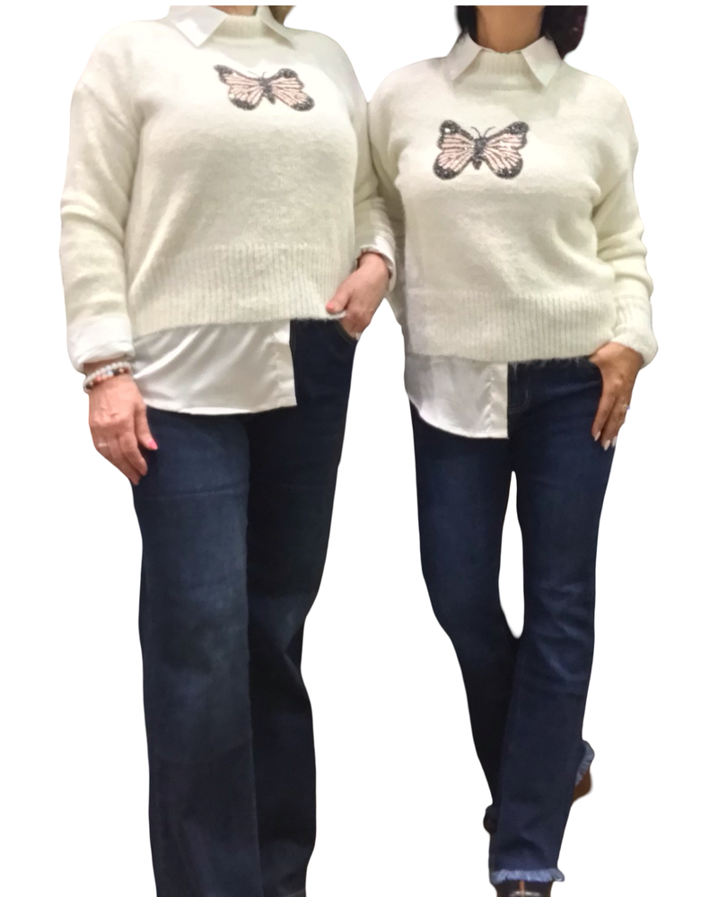 Chandail col montant off White en tricot avec un appliqué de papillon