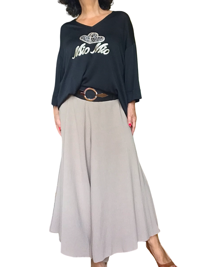 T-shirt uni noir Mio Mio manche courte col en V