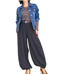 Chandail uni brun en rib col en V manche longue