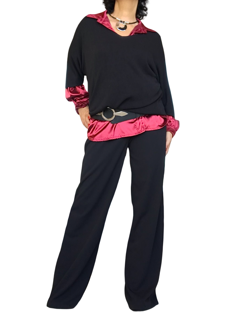 Chemise en satin rouge vin