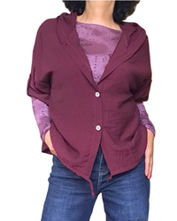 Chemise bourgogne manche 3/4 avec capuchon et cordon au bas